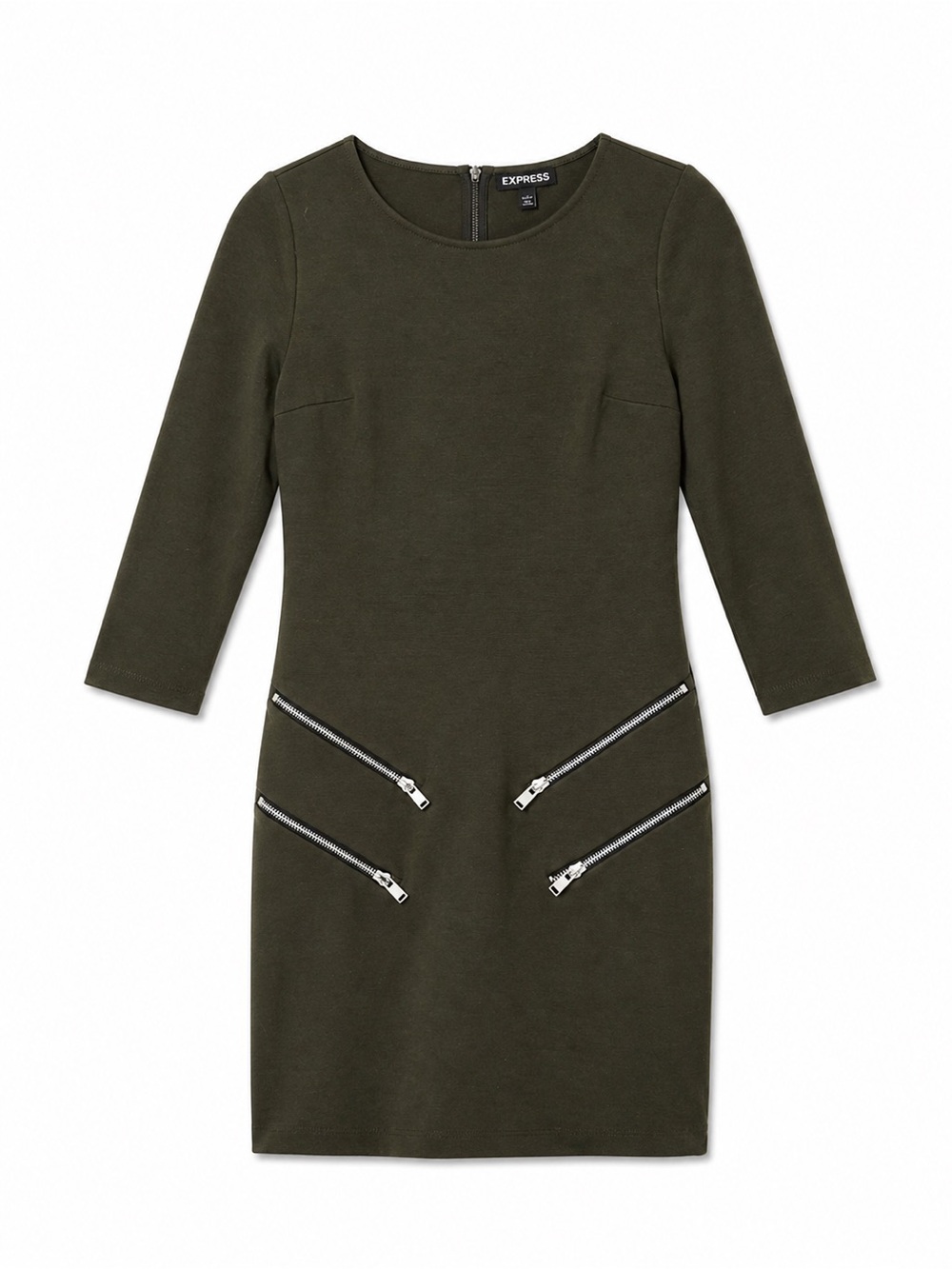 EXPRESS Olive Green Zip-Accent Sheath Dress | $70 MSRP